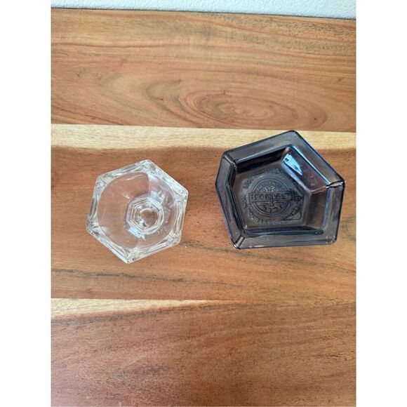 Glass bundle of 2 scents asymmetrical blue clear miniature candle holder cup tri - Picture 2 of 6